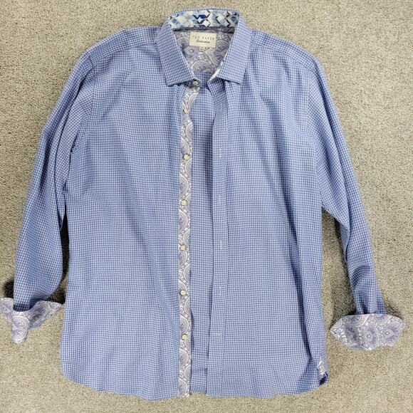 Ted Baker Endurance Button Up Shirt Mens 16 34/35 Blue Houndstooth Paisley Cuffs - Picture 5 of 16